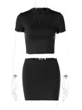 Women Crop Top and Skirt Two-Piece Set