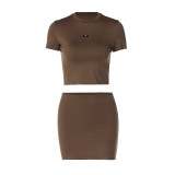Women Crop Top and Skirt Two-Piece Set