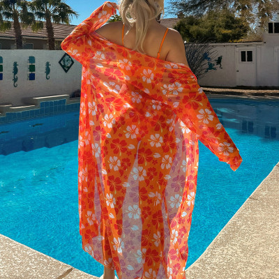 Women Lace-up Printed Blouse Three-Piece Sexy Swimwear