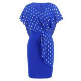 Women V-Neck Shiny Polka Dot Chiffon Dress