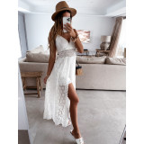 Women Sexy Suspenders Patchwork Casual Cutout Lace Jumpsuit