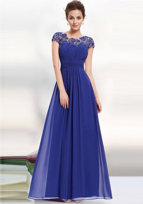 Women Elegant Short Sleeve Lace Bridesmaid Evening Dress