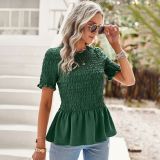 Women Solid Round Neck Short Sleeve Top