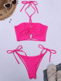 Women Sexy Bikini Ruched Tie Two Pieces Swimwear