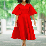 Women's Bell Bottom Sleeve V-Neck Chic Chic Oversized Gown Dress