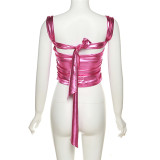 Women's Summer Ladies Nightclub Fashion Sequin Reflective Lace-Up Slim Bodycon Suit