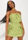 Women's Drawstring Strapless Jumpsuit Solid Pocket Shrink Slim Waist Culottes