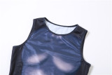 Summer Women's Fashion 3D Body Printing Round Neck Sleeveless Slim Bodycon Dress