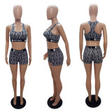 Ladies Spring Summer Style Slim Tank Shorts Printed Two-Piece Set