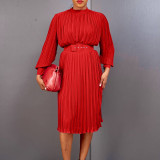 Plus Size Women's Spring Fashion Pleated Loose Chic Dress with Belt