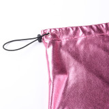 High Waist Drawstring Gloss Coated Straight Leg Cargo Pants Women's Versatile Casual Pants