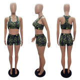 Ladies Spring Summer Style Slim Tank Shorts Printed Two-Piece Set