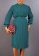 Plus Size Women's Spring Fashion Pleated Loose Chic Dress with Belt