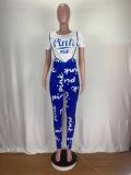 Women's Printed Pant Ruber Print Round Neck Tight Fitting Top