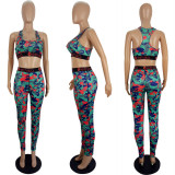 Ladies Spring Summer Style Slim Multicolor Printed Trouser Set