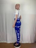 Women's Printed Pant Ruber Print Round Neck Tight Fitting Top
