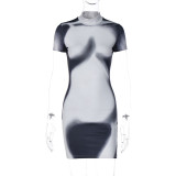 Women's Summer Fashion Printed Slim Fit Round Neck Short Sleeve Bodycon Dress