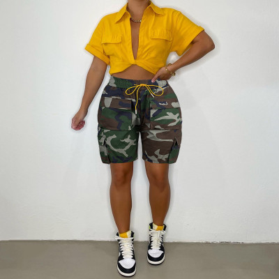 Ladies' Fashion Camo Denim Multi Pocket Cargo Shorts Casual Pant