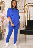 Summer Women's solid color Short Sleeve two-piece pants set fashion sportswear