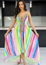 Summer Women's Sexy V-neck halter backless Fashion Casual Maxi Dress