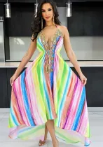 Summer Women's Sexy V-neck halter backless Fashion Casual Maxi Dress
