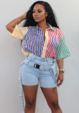 Spring Women's Fashion Multicolor Striped Print Shirt