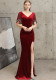 Women Velvet Beaded Formal Party Elegant Mermaid Evening Dress