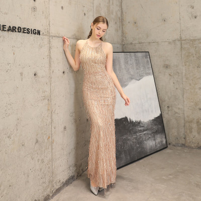 Women Formal Party Elegant Mermaid Evening Dress with Fringed Sequins