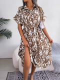 Women Summer Casual Loose Leopard Tie Shirt Dress