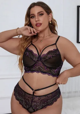 Plus Size Erotic Lingerie Bikini Sexy See-Through Lace Bra Panty Set