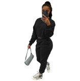 Women's Fall Winter Hoodies Solid Color Two-Piece Set