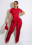 Ladies Suit Tassel Lace Fashion Multicolor Spring Summer Solid Color Sports Top + Pants Set