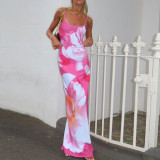 Sling Tie Dye Print Dress Summer Casual Holidays Fashion Slim Maxi Dress