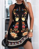 Summer Fashion Chic Style Halter Neck Print Sleeveless Dress