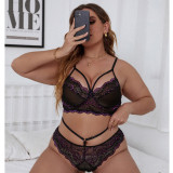 Plus Size Erotic Lingerie Bikini Sexy See-Through Lace Bra Panty Set