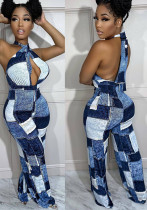 Ladies Plaid Street Trend Loose Digital Print Sexy Jumpsuit