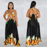 Women's Fashion Contrasting Color Sleeveless Wrap Maxi Dress