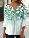 Summer Fashion Floral Print V-Neck Half-Sleeve T-Shirt Women'S Basic Shirt