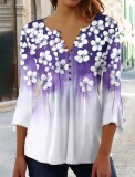 Summer Fashion Floral Print V-Neck Half-Sleeve T-Shirt Women'S Basic Shirt