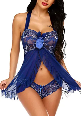 Erotic Lingerie Sexy Halter Neck Women'S Mesh See-Through Pajamas Dress
