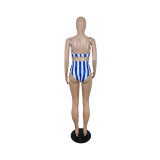 Ladies Summer Fashion Stripe Print One Piece Swimsuit