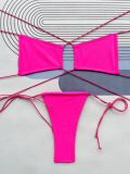 Sexysolid Color Lace Up Bikini Swimsuit