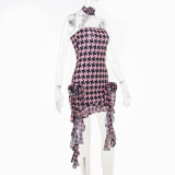 Women'S Spring Chic Slim Strapless Color Block Rose Ribbon Dress