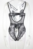Feminine Fashion Lace Embroidery Patchwork Sexy Bodysuit Lingerie