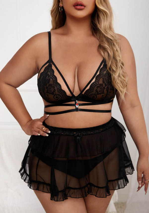 Plus Size Sexy Lingerie Women'S Sexy Lace Bra Skirt Set