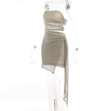 Sexy Fit Glitter Strapless Cutout Bodycon Dress