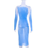 Spring Summer Women'S Fashion Style Positioning Print Long Sleeve Slim Bodycon Dress