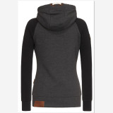 Autumn Style Leather Patch Contrast Color Hoodies Female