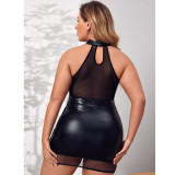 Sexy Lingerie Pu Leather Plus Size One-Piece Sexy Temptation Dress