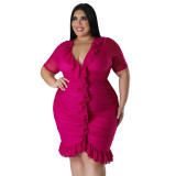 Plus Size Women'S Mesh Lining See-Through Double Layer Ruffle Sexy Dress